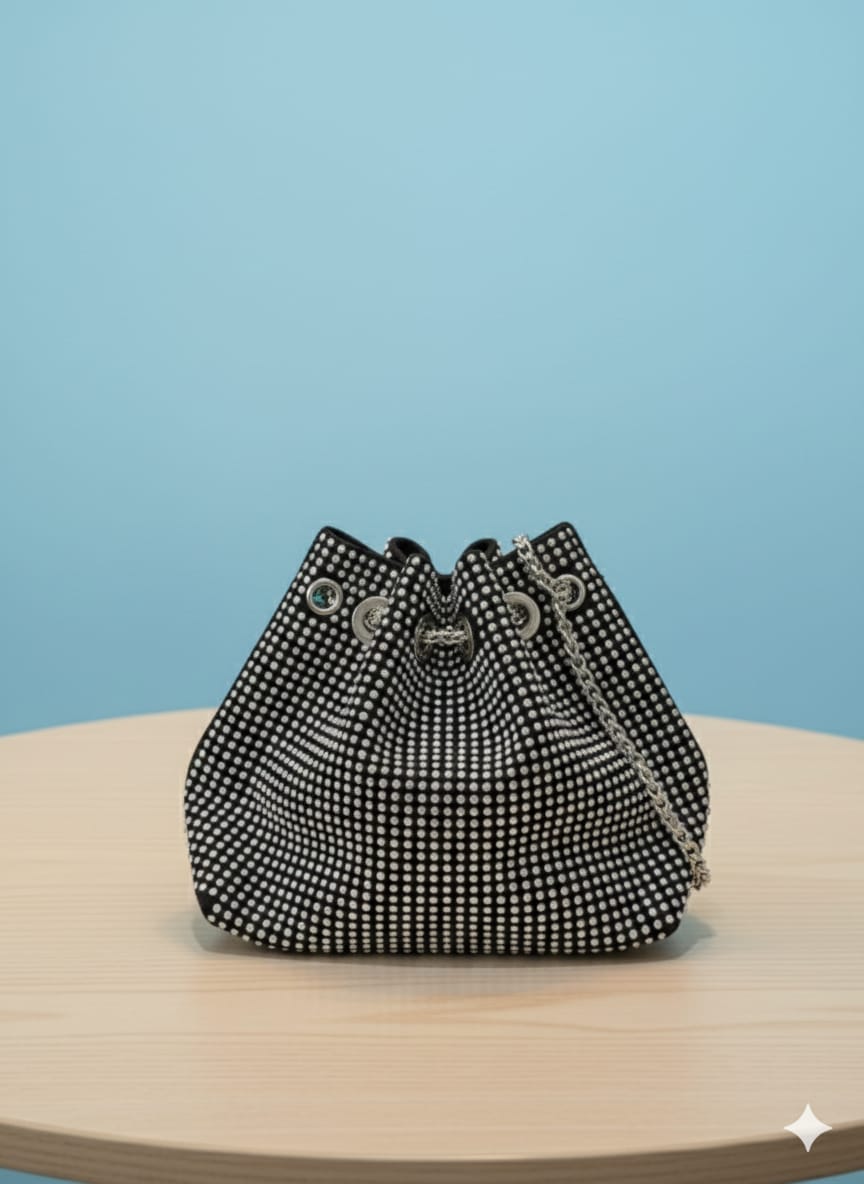 Aura Luxe Rhinestone Chain Bucket Shoulder Bag for Women π